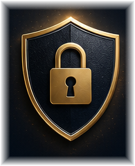 Gold lock and shield emblem